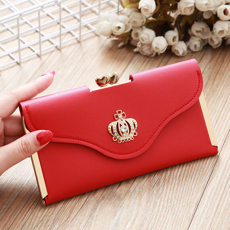 Fashion Women Crown Leather Clutch Phone Long Purse Wallet Card Holder Handbag