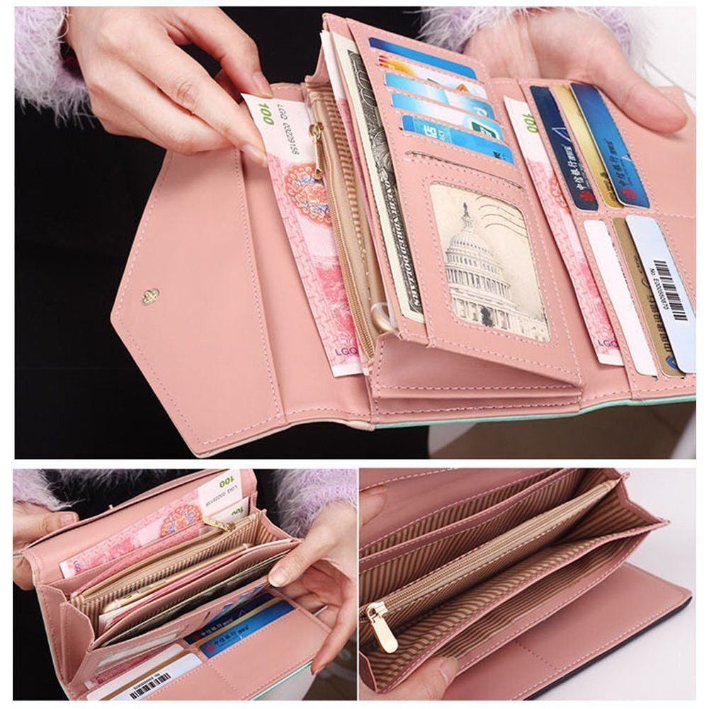 Womens Leather Envelope Clutch Wallet Fashion Long Phone Holder Purse Handbag US