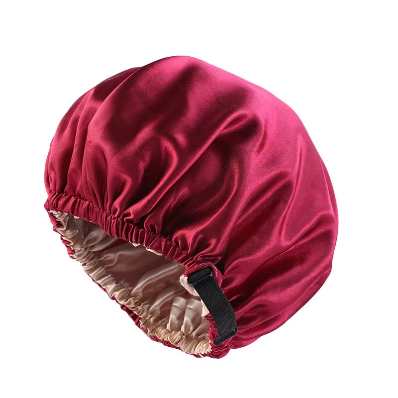 2Pcs Set Large Satin Bonnet Silk Night Sleeping Cap Long Satin Bonnet with Head Tie Band Bonnet Edge Wrap for Women Hair