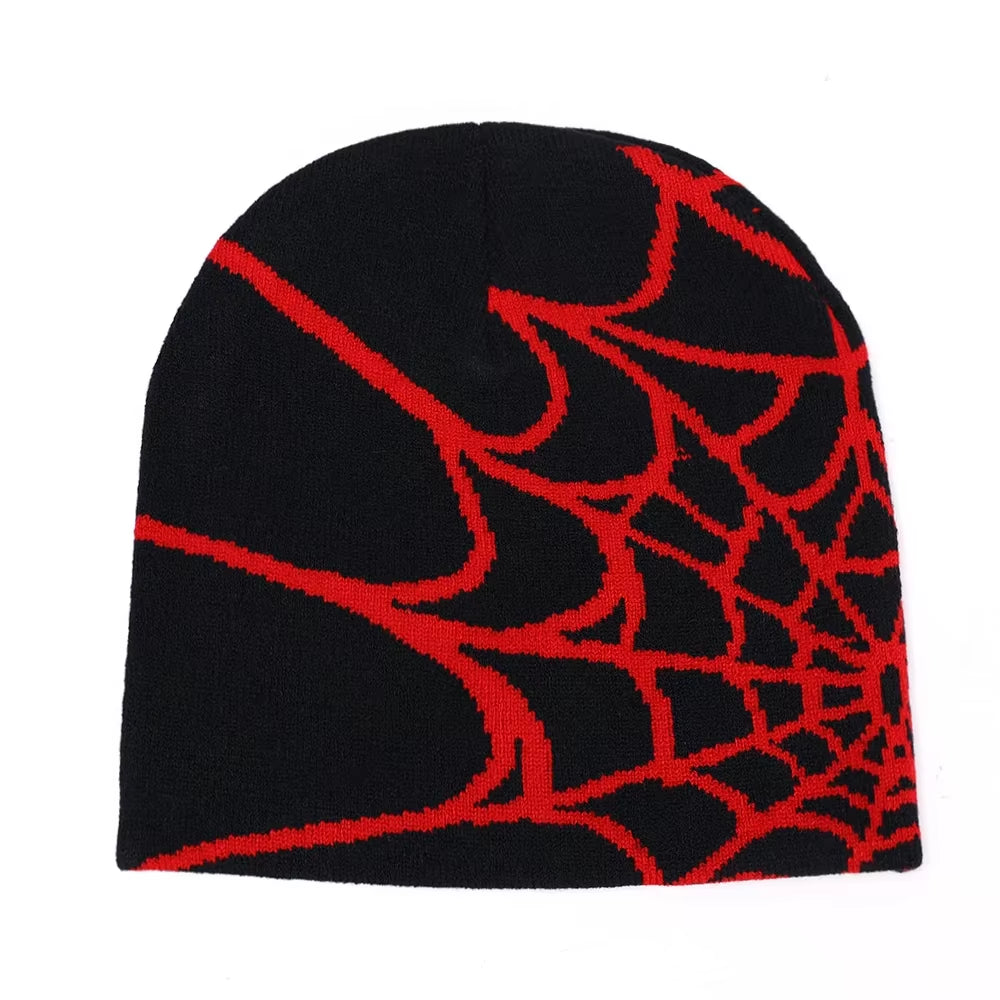 Fashion Knitting Spider Web Design Hat for Men Women Pullover Pile Cap Y2K Goth Warm Beanie Hats New Hip-Hop Street Cap