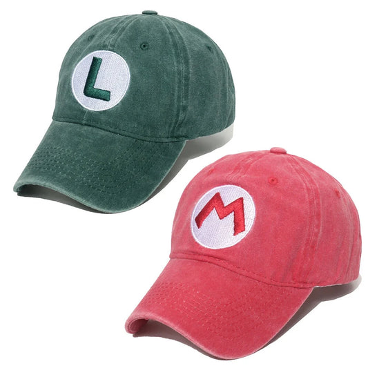 2PCS Mario Luigi Brothers Costume Hat Halloween Cosplay Baseball Cap