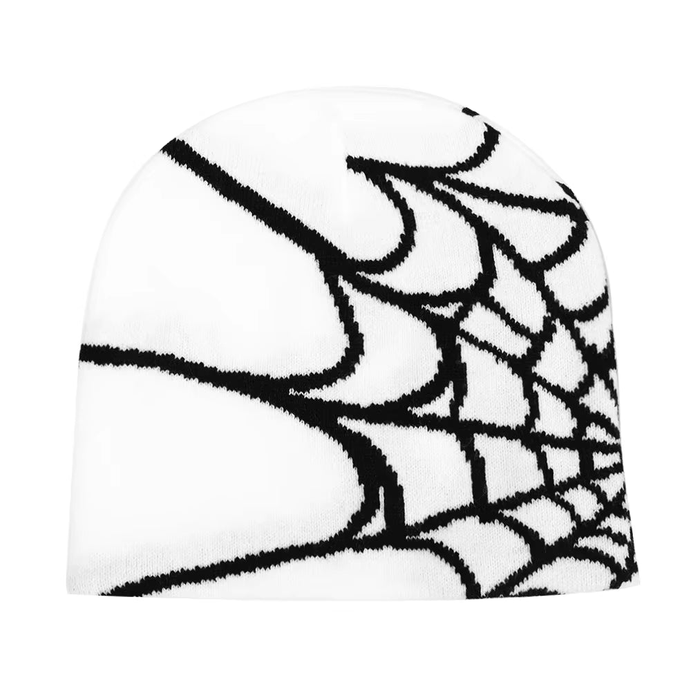 Fashion Knitting Spider Web Design Hat for Men Women Pullover Pile Cap Y2K Goth Warm Beanie Hats New Hip-Hop Street Cap