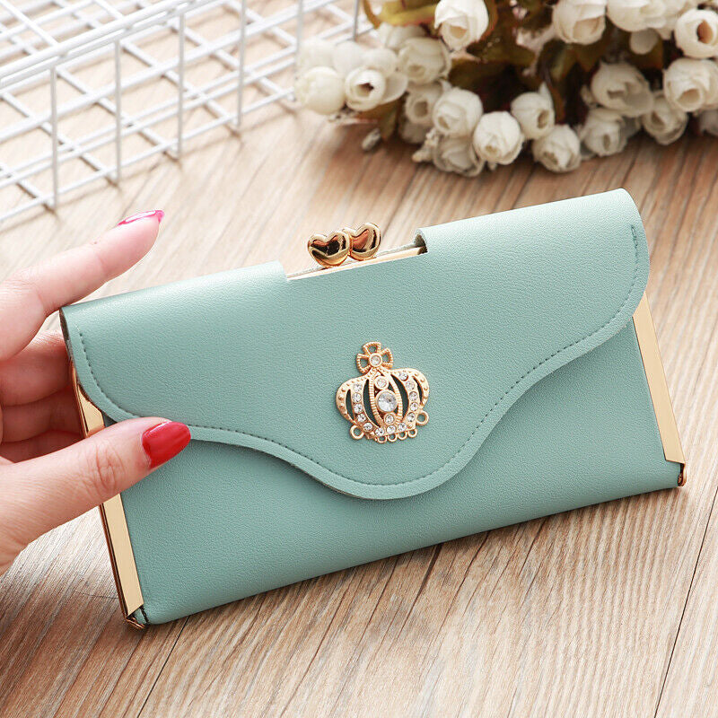 Fashion Women Crown Leather Clutch Phone Long Purse Wallet Card Holder Handbag