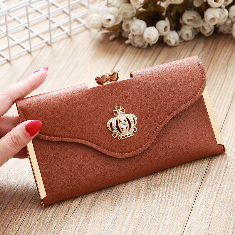 Fashion Women Crown Leather Clutch Phone Long Purse Wallet Card Holder Handbag