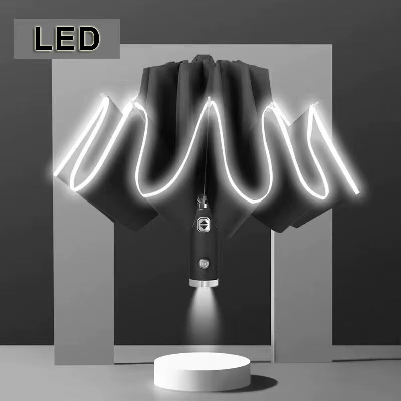 LED Umbrella Male Fully Automatic Reverse Umbrella Female Dual Purpose Folding Automatic Umbrella Large Size