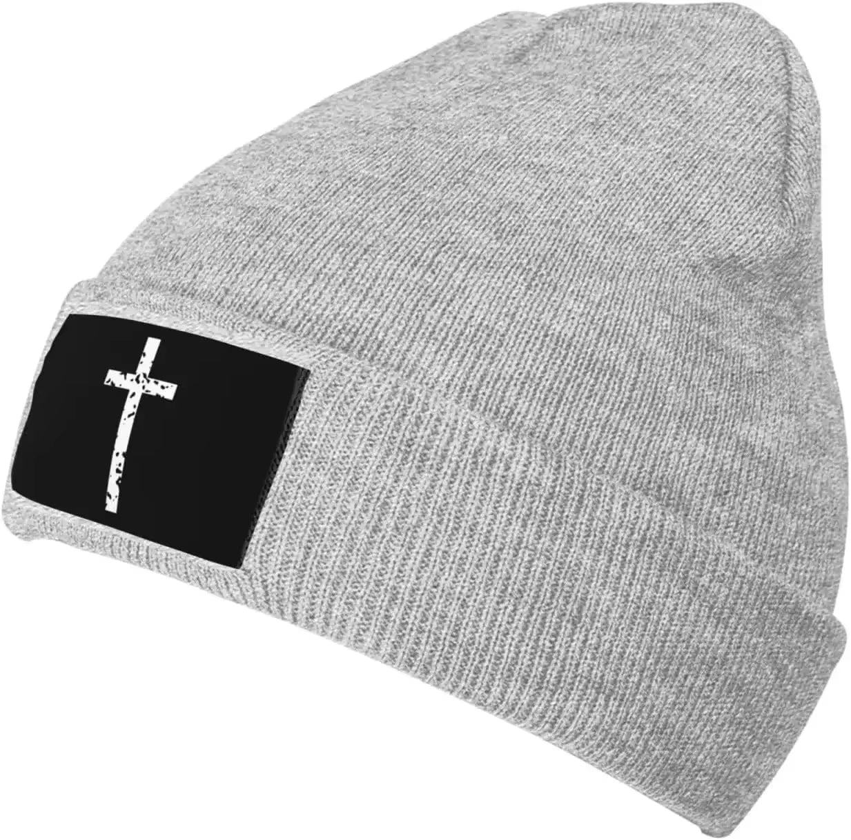 Christian Cross Beanie Hat for Women Men Winter Hat Cuffed Knit Skull Cap Warm Ski Hats