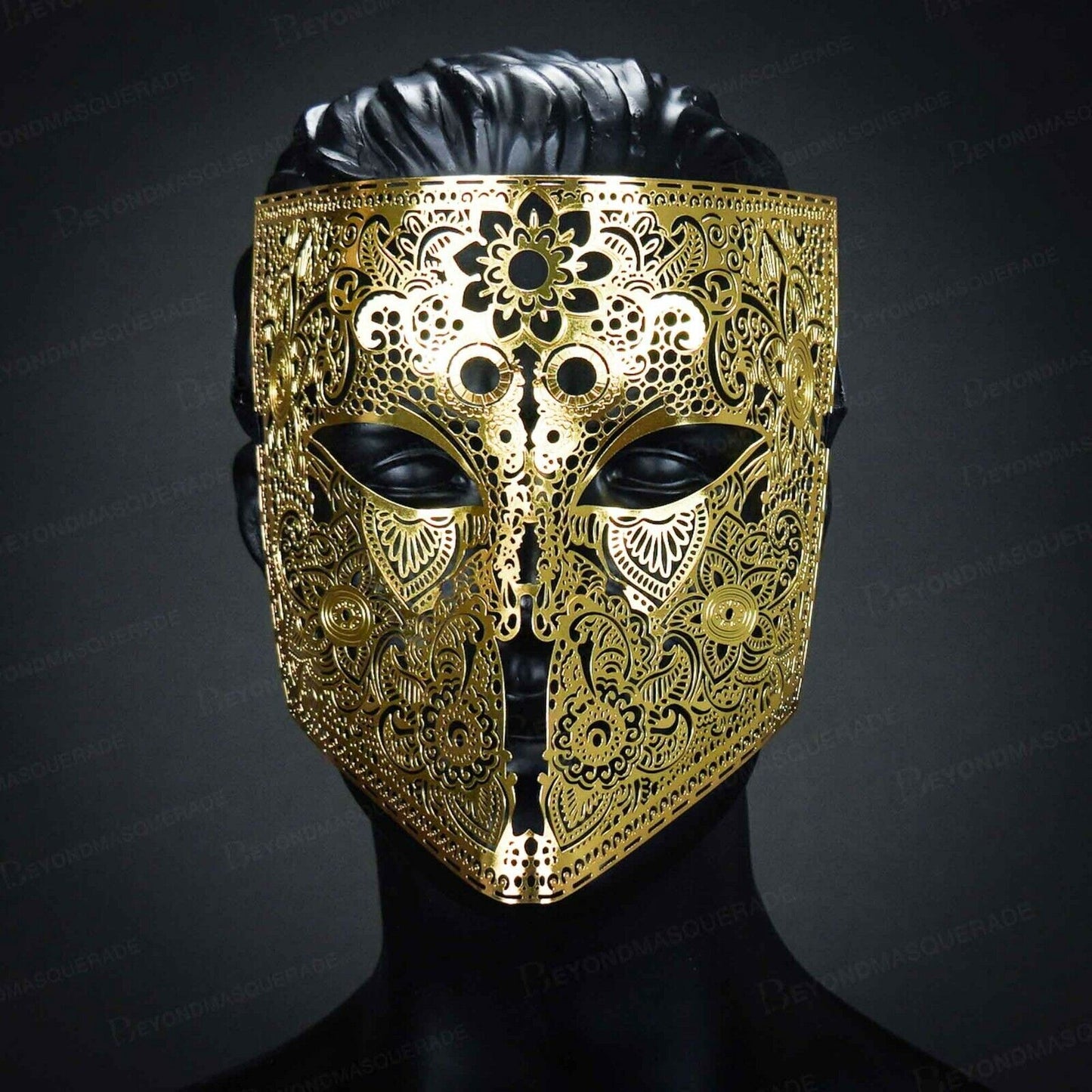 Men Masquerade Mask Steampunk Halloween Metal Venetian Mardi Gras Party Gold