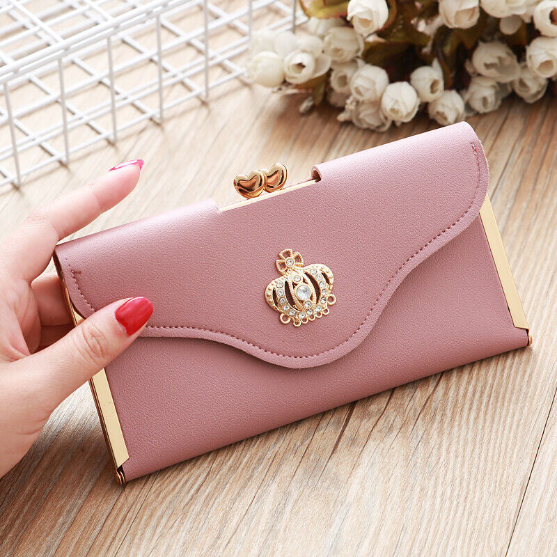 Fashion Women Crown Leather Clutch Phone Long Purse Wallet Card Holder Handbag