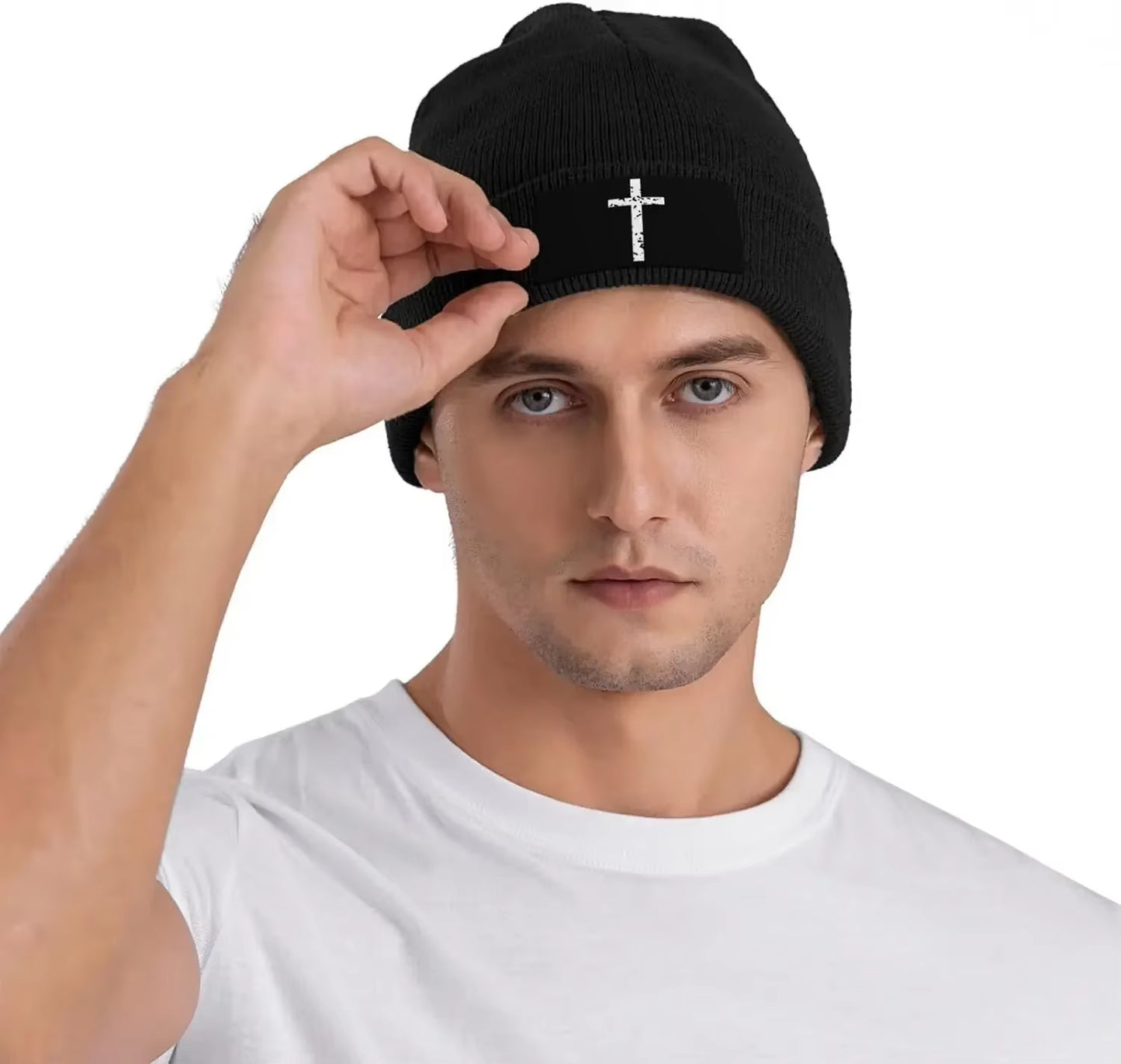 Christian Cross Beanie Hat for Women Men Winter Hat Cuffed Knit Skull Cap Warm Ski Hats