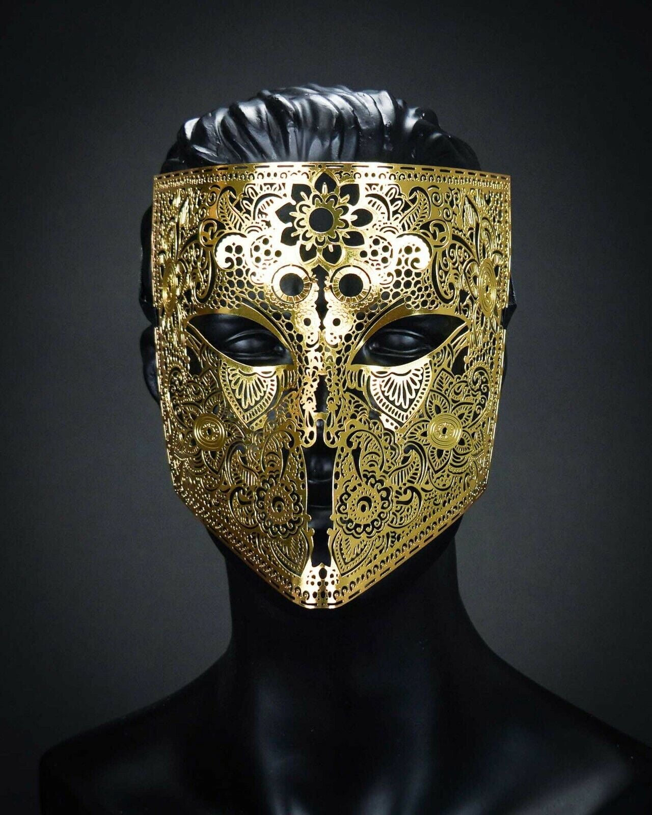 Men Masquerade Mask Steampunk Halloween Metal Venetian Mardi Gras Party Gold