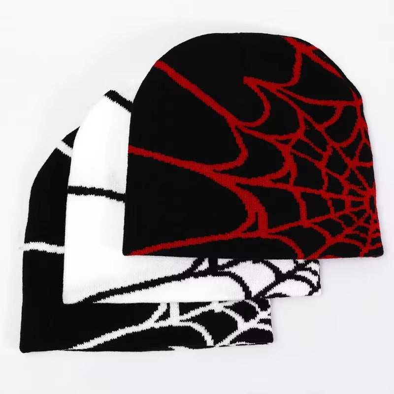 Fashion Knitting Spider Web Design Hat for Men Women Pullover Pile Cap Y2K Goth Warm Beanie Hats New Hip-Hop Street Cap