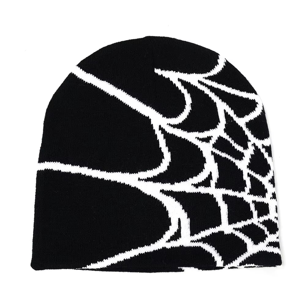 Fashion Knitting Spider Web Design Hat for Men Women Pullover Pile Cap Y2K Goth Warm Beanie Hats New Hip-Hop Street Cap