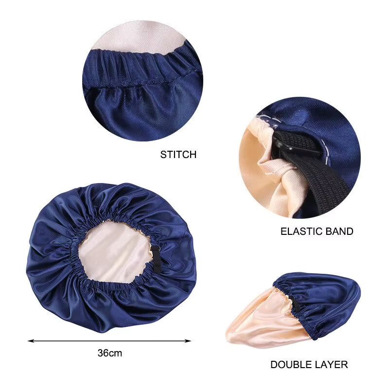 2Pcs Set Large Satin Bonnet Silk Night Sleeping Cap Long Satin Bonnet with Head Tie Band Bonnet Edge Wrap for Women Hair